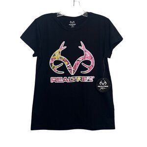 Realtree Short Sleeve Tshirt Womens Small Black Pink New Hunting